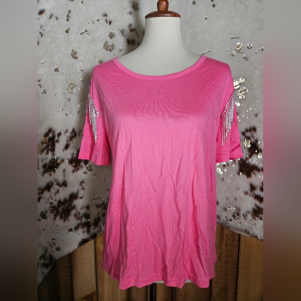 Pink Women's Top with Rhinestone Details
